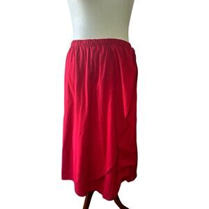 New Direction RED 100% Cotton Faux Wrap Midi Skirt Lined Size XL Summer Tropical